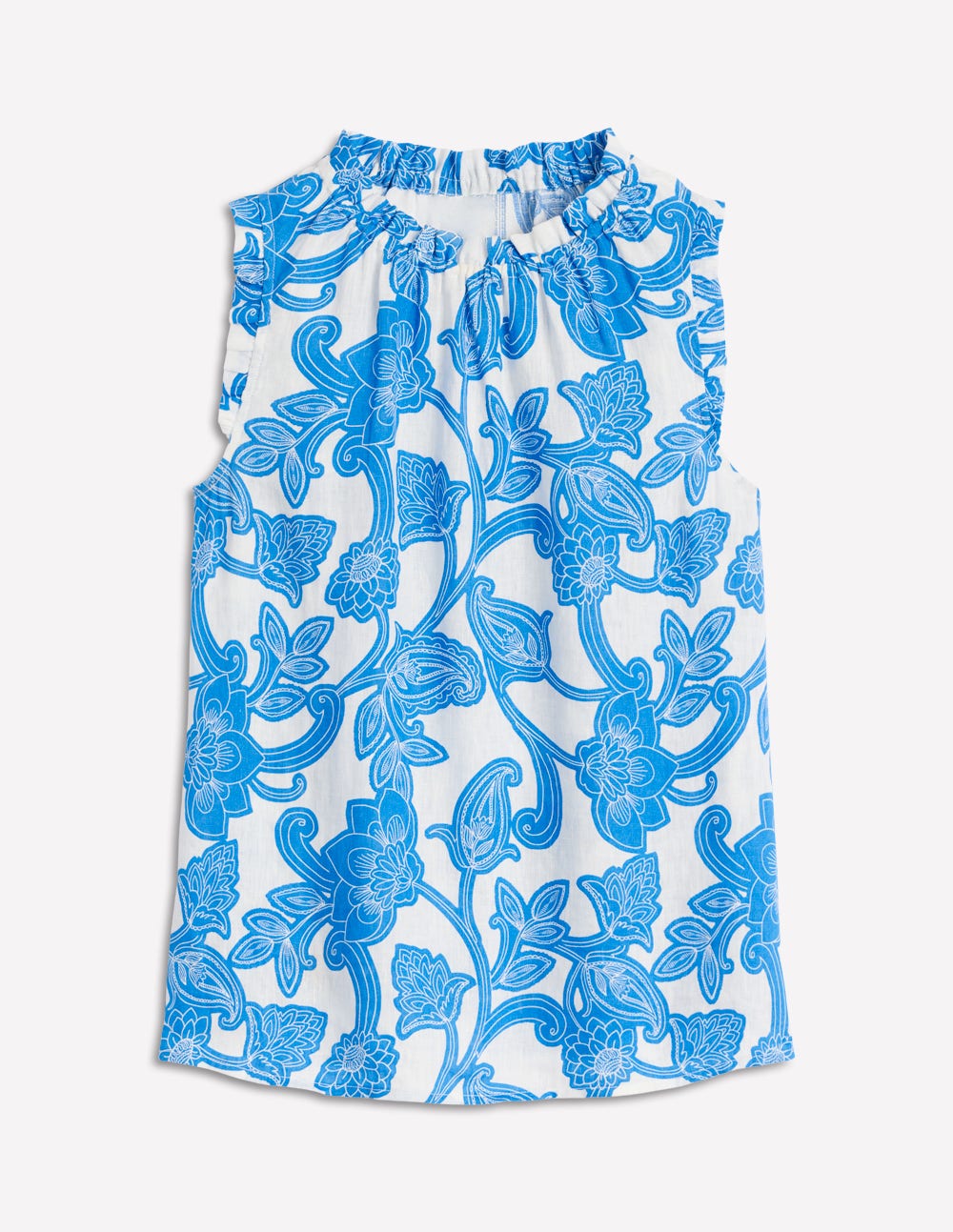 Sophie Ruffle Linen Top-Cerulean Blue, Paisley Whirl - Image 7