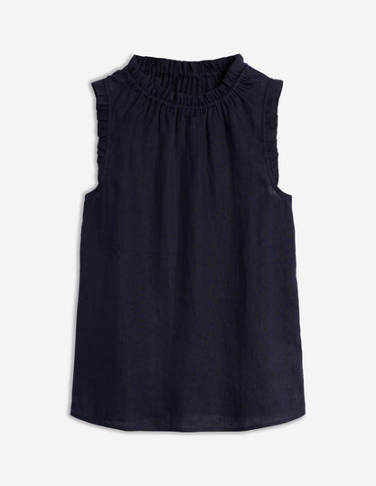 Sophie Ruffle Linen Top-Navy