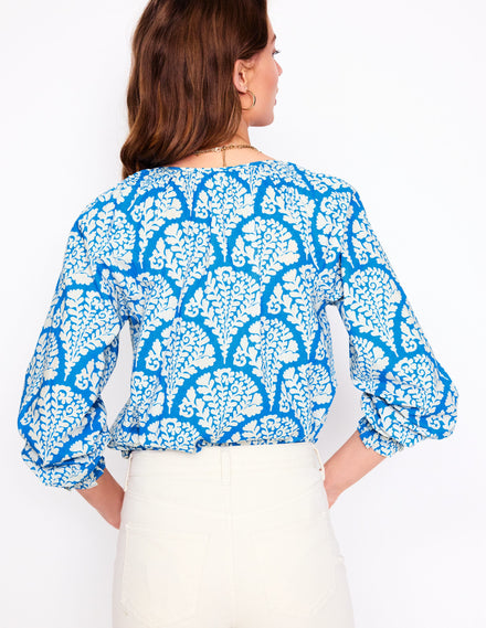 Easy Cotton Blouse-Cerulean Blue, Blossomy