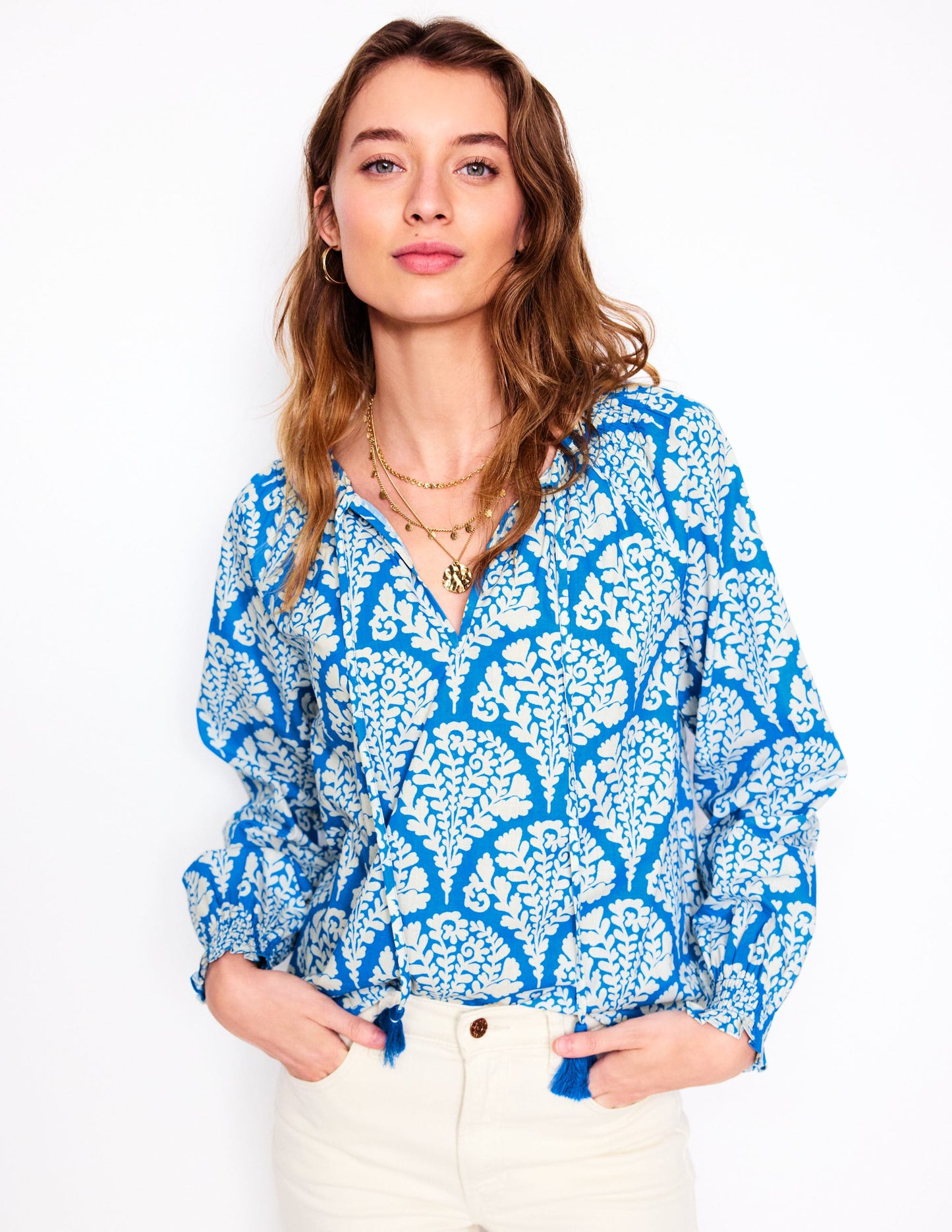 Easy Cotton Blouse-Cerulean Blue, Blossomy