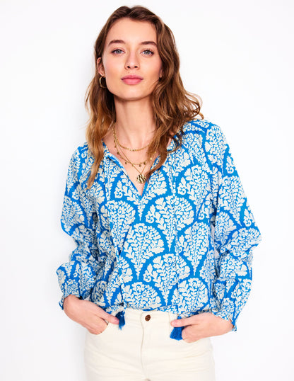 Easy Cotton Blouse-Cerulean Blue, Blossomy-4