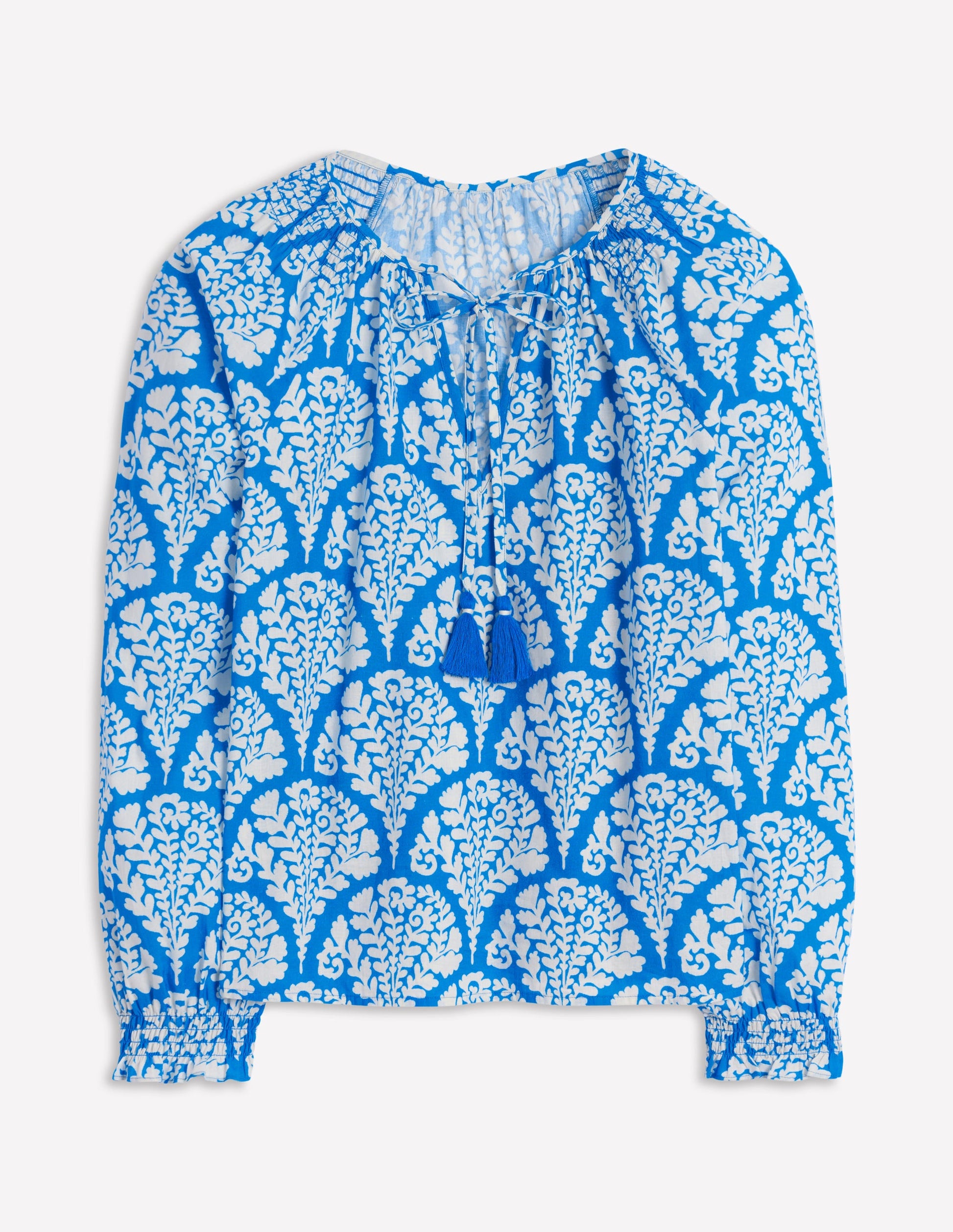 Easy Cotton Blouse-Cerulean Blue, Blossomy-6