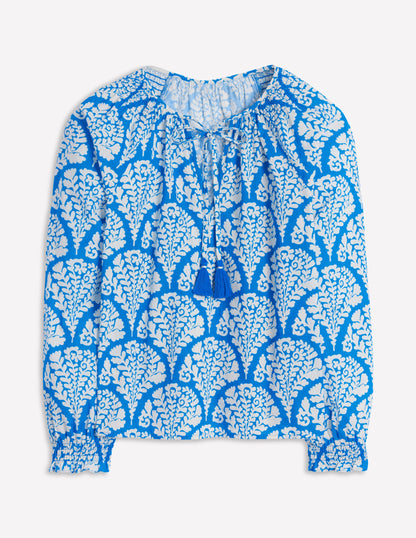 Easy Cotton Blouse-Cerulean Blue, Blossomy-6