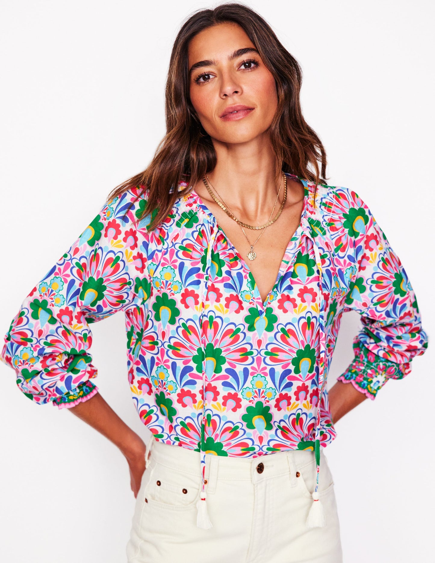 Easy Cotton Blouse-Multi, Decorative Dandelion