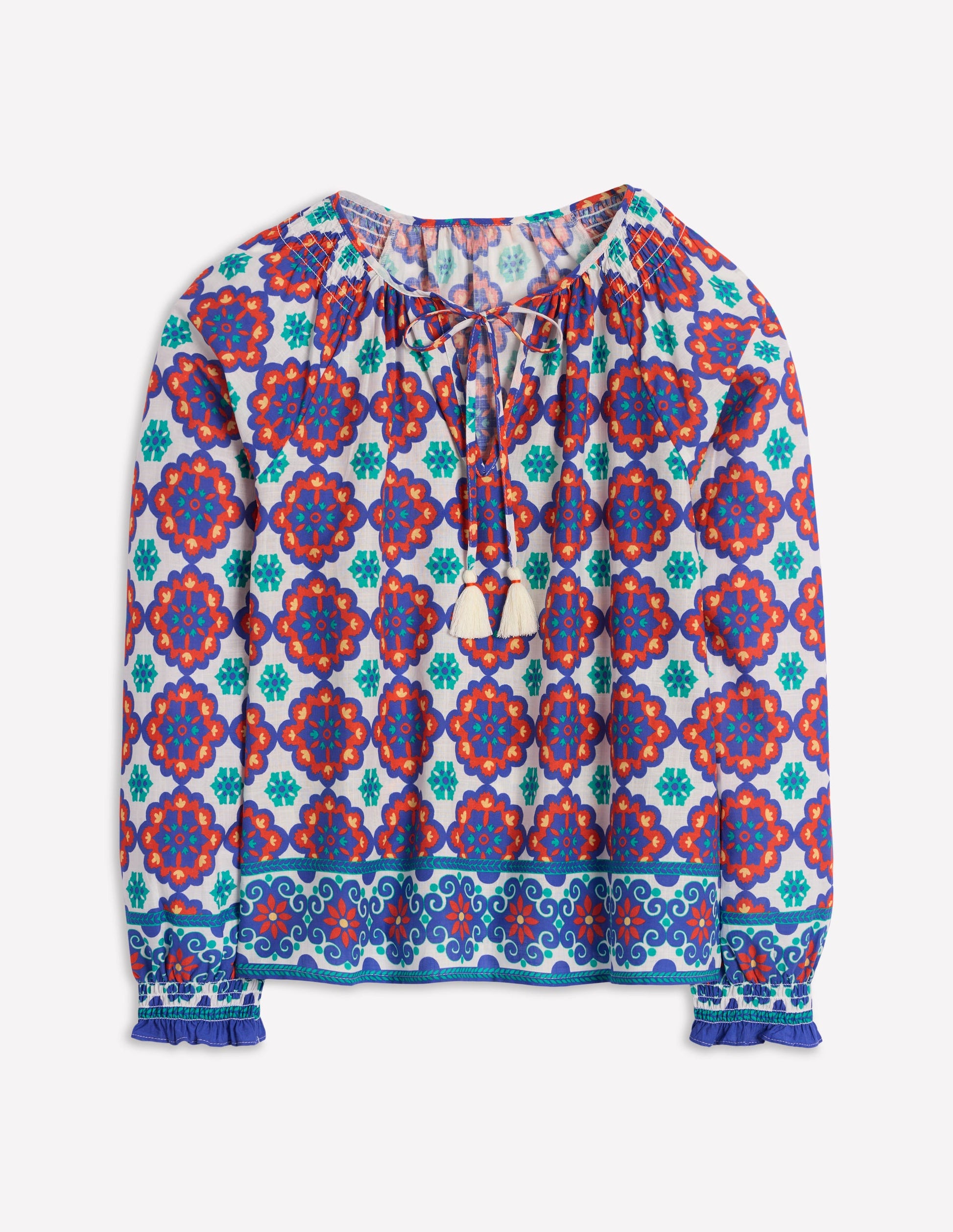 Easy Cotton Blouse-Bright Blue, Bloom Geo-7