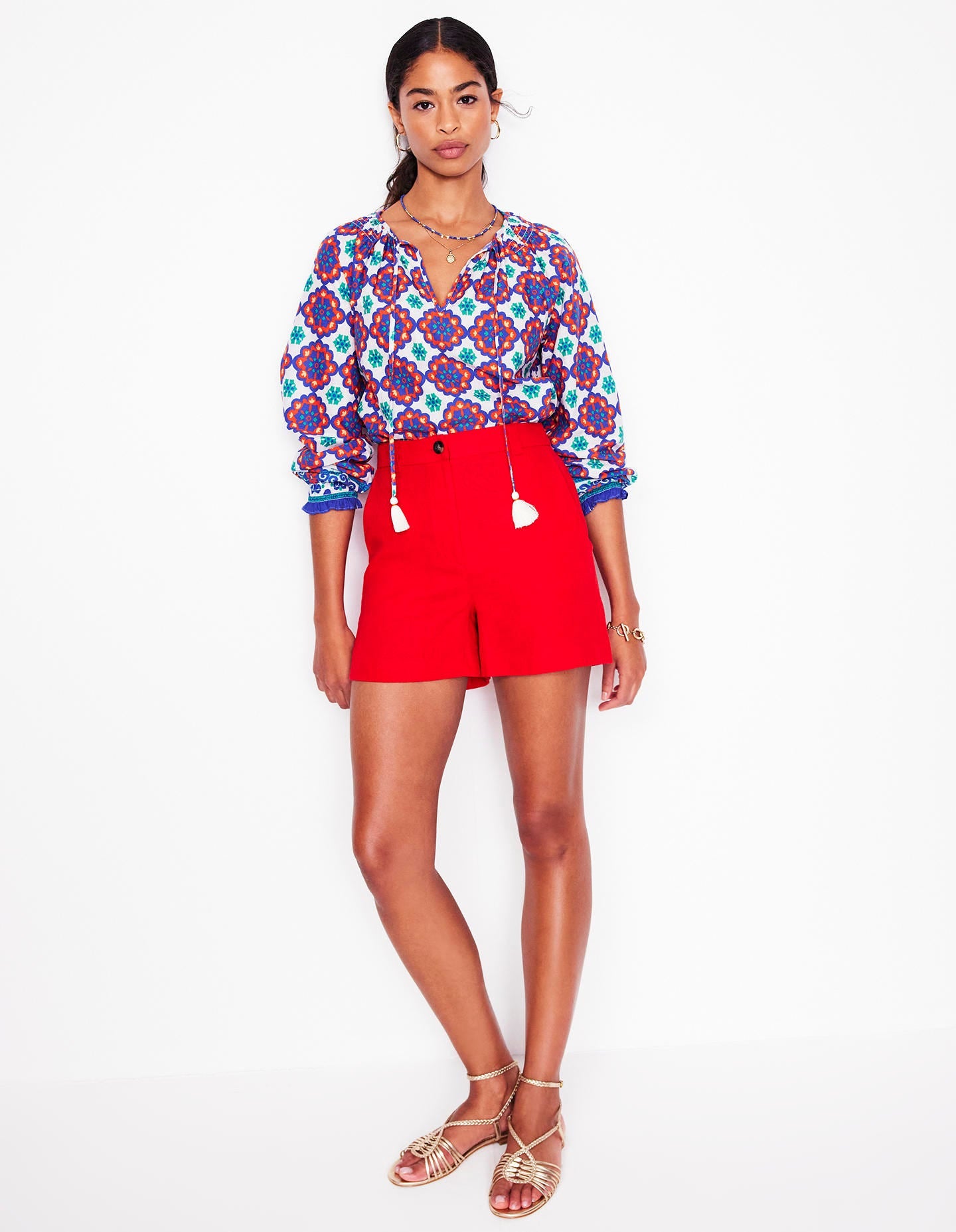 Easy Cotton Blouse-Bright Blue, Bloom Geo-3