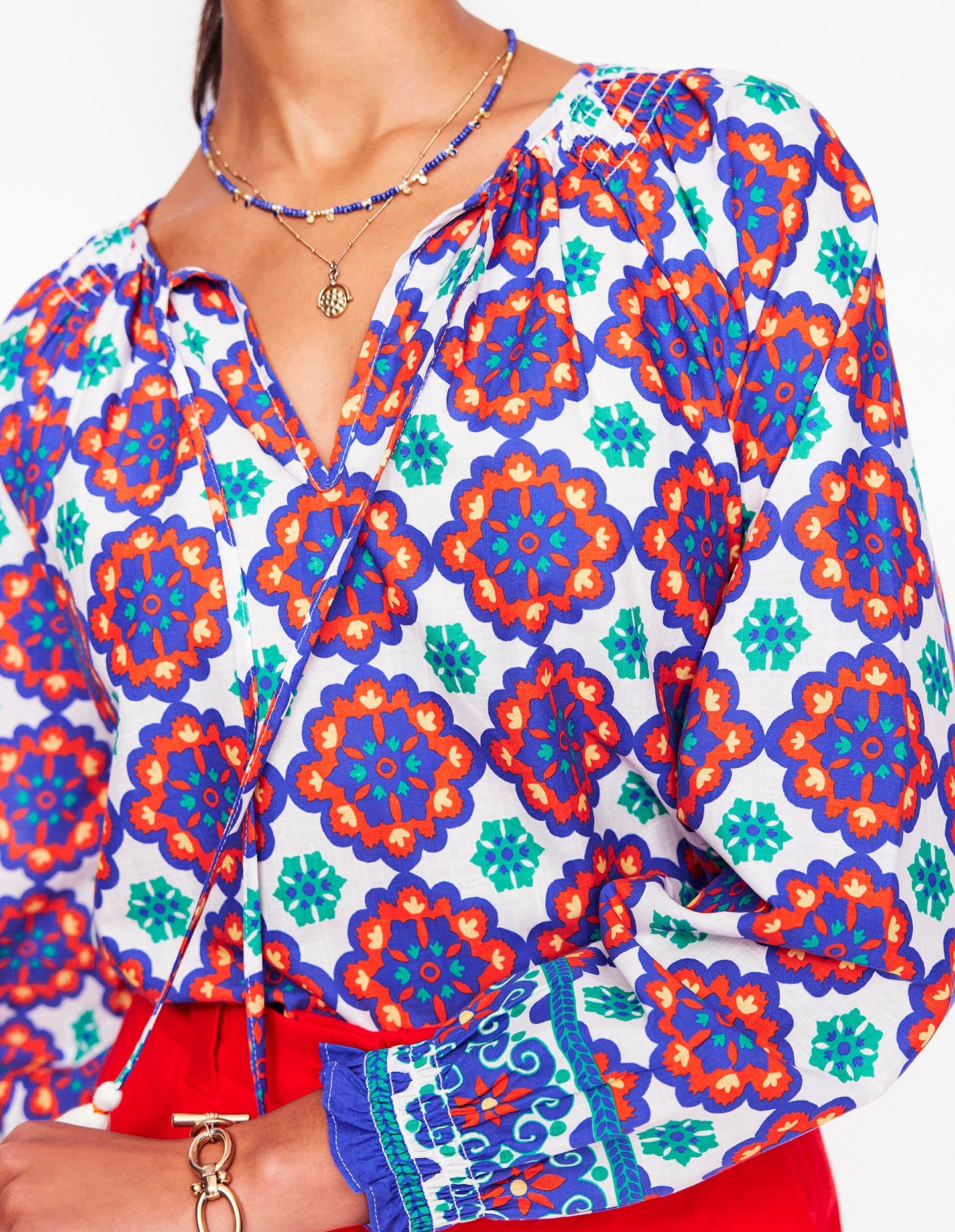 Easy Cotton Blouse-Bright Blue, Bloom Geo-4
