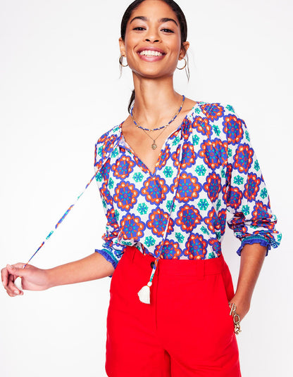 Easy Cotton Blouse-Bright Blue, Bloom Geo-6