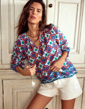 Easy Cotton Blouse-Bright Blue, Bloom Geo