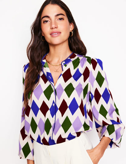 Ara Long Sleeve Top-Multi, Diamond Stripe