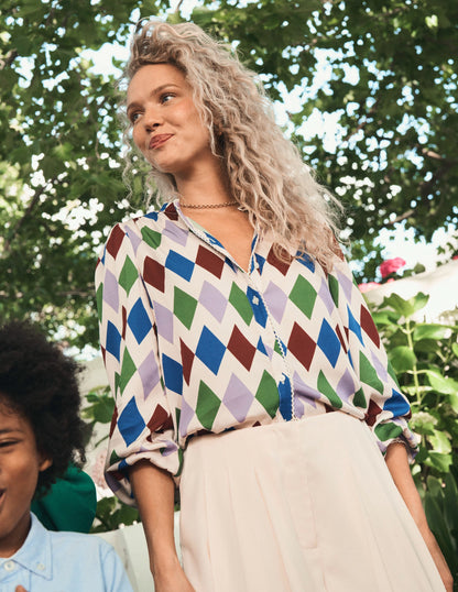 Ara Long Sleeve Top-Multi, Diamond Stripe