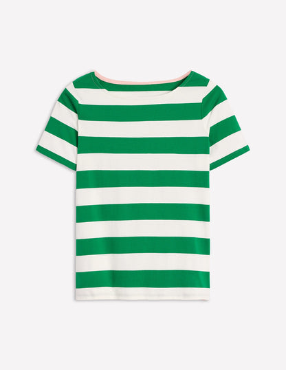 Ella Short Sleeve Breton-Ivory, Rich Emerald