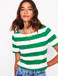 Ella Short Sleeve Breton-Ivory, Rich Emerald