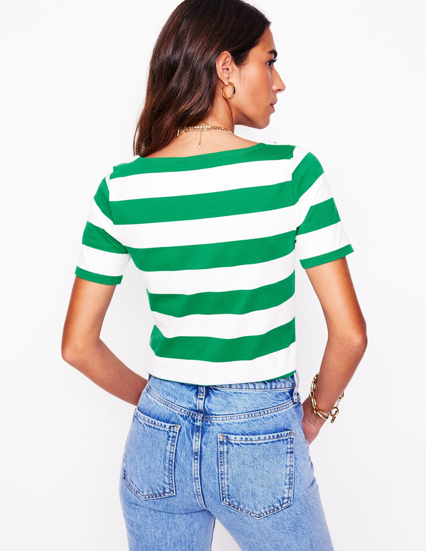 Ella Short Sleeve Breton-Ivory, Rich Emerald