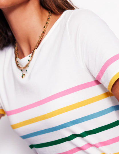 Ella Short Sleeve Breton-Pink, Yellow Placement Stripe