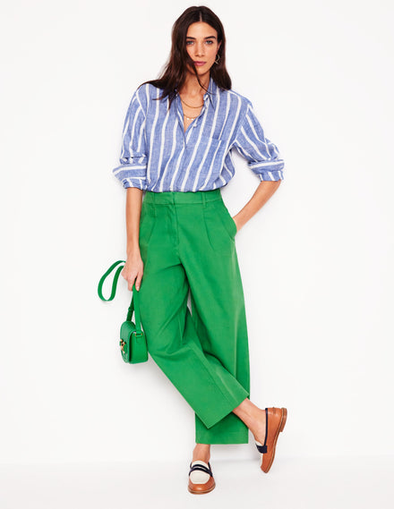 Sadie Relaxed Linen Shirt-Bright Blue Woven Breton