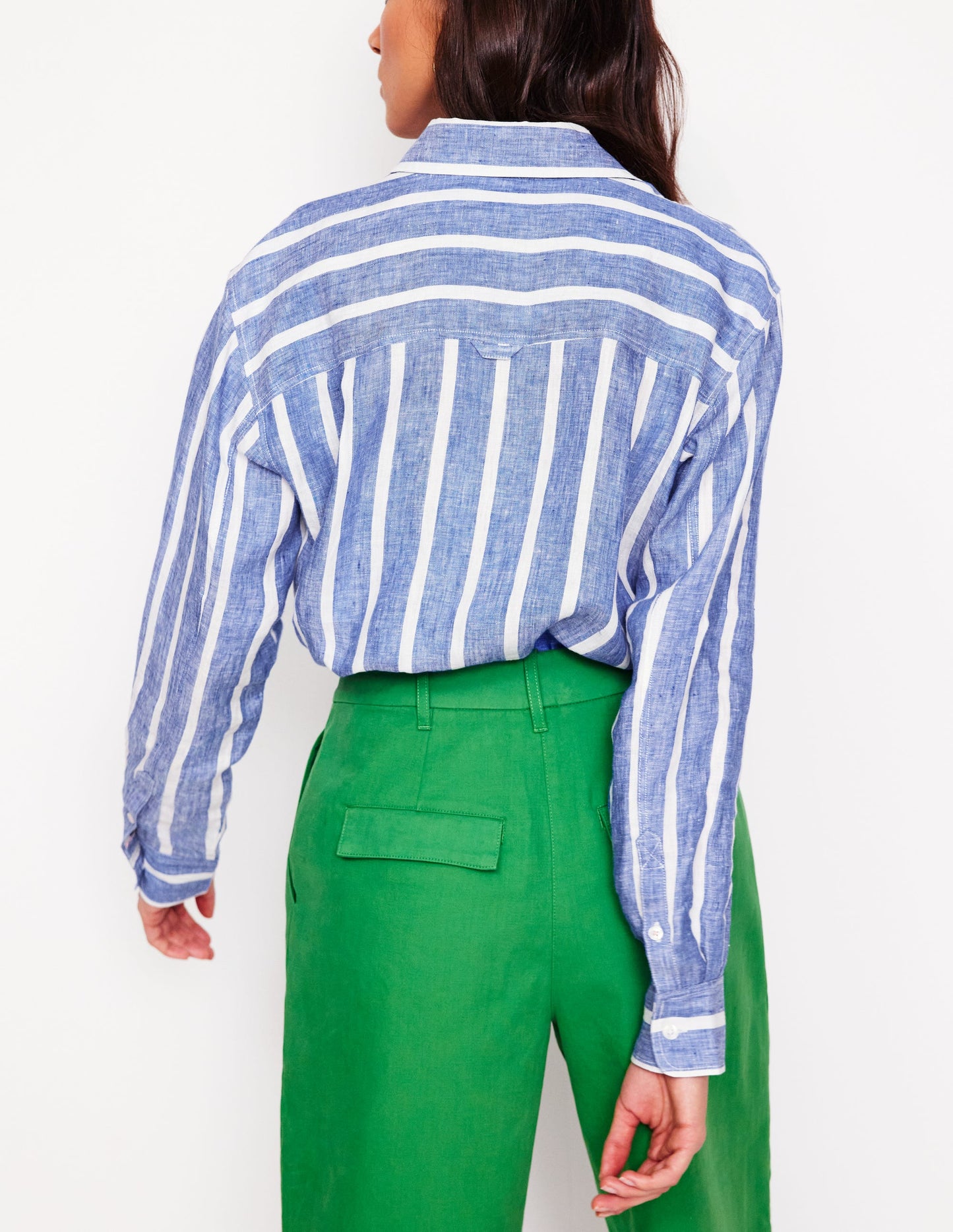 Sadie Relaxed Linen Shirt-Bright Blue Woven Breton