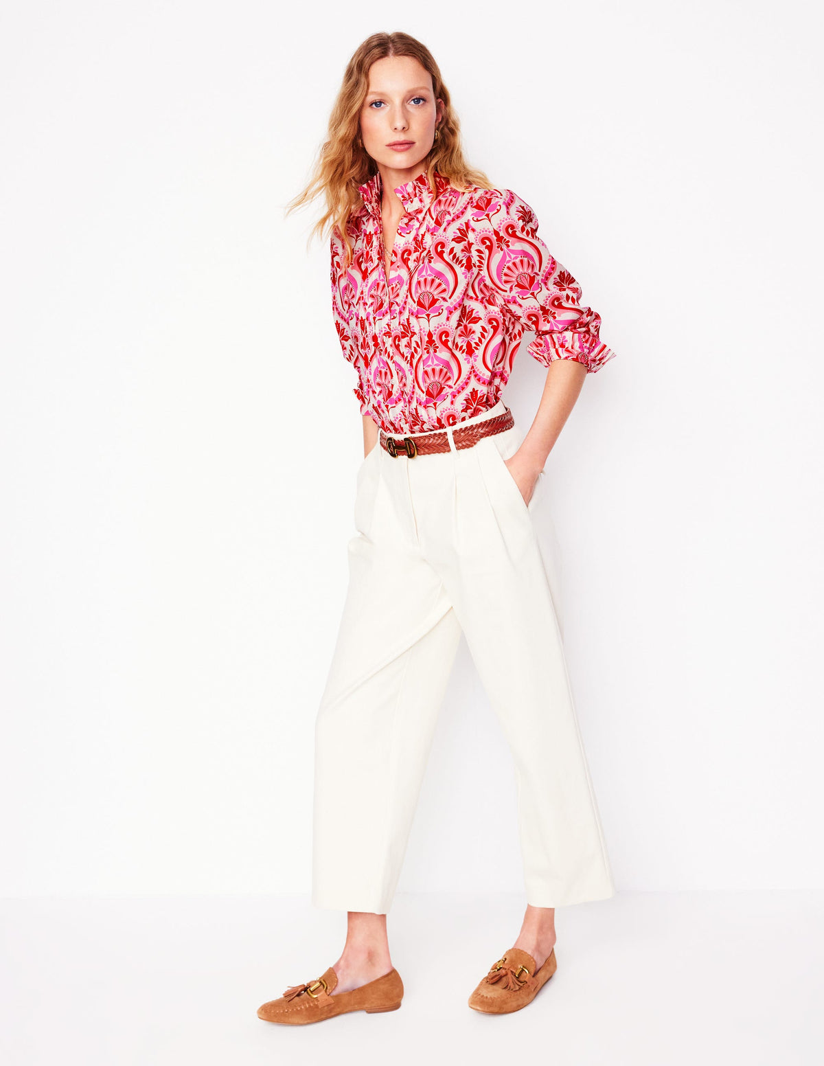 Felicity Cotton Blouse-Poppy Red, Ornamental Floral - Image 3