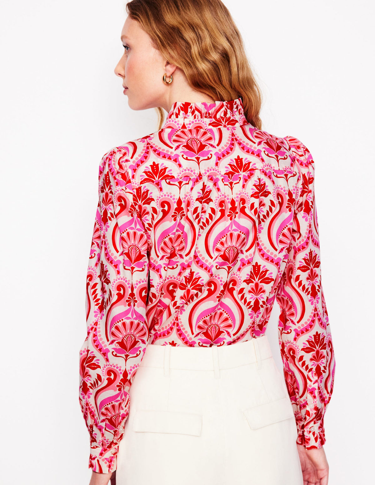 Felicity Cotton Blouse-Poppy Red, Ornamental Floral - Image 5