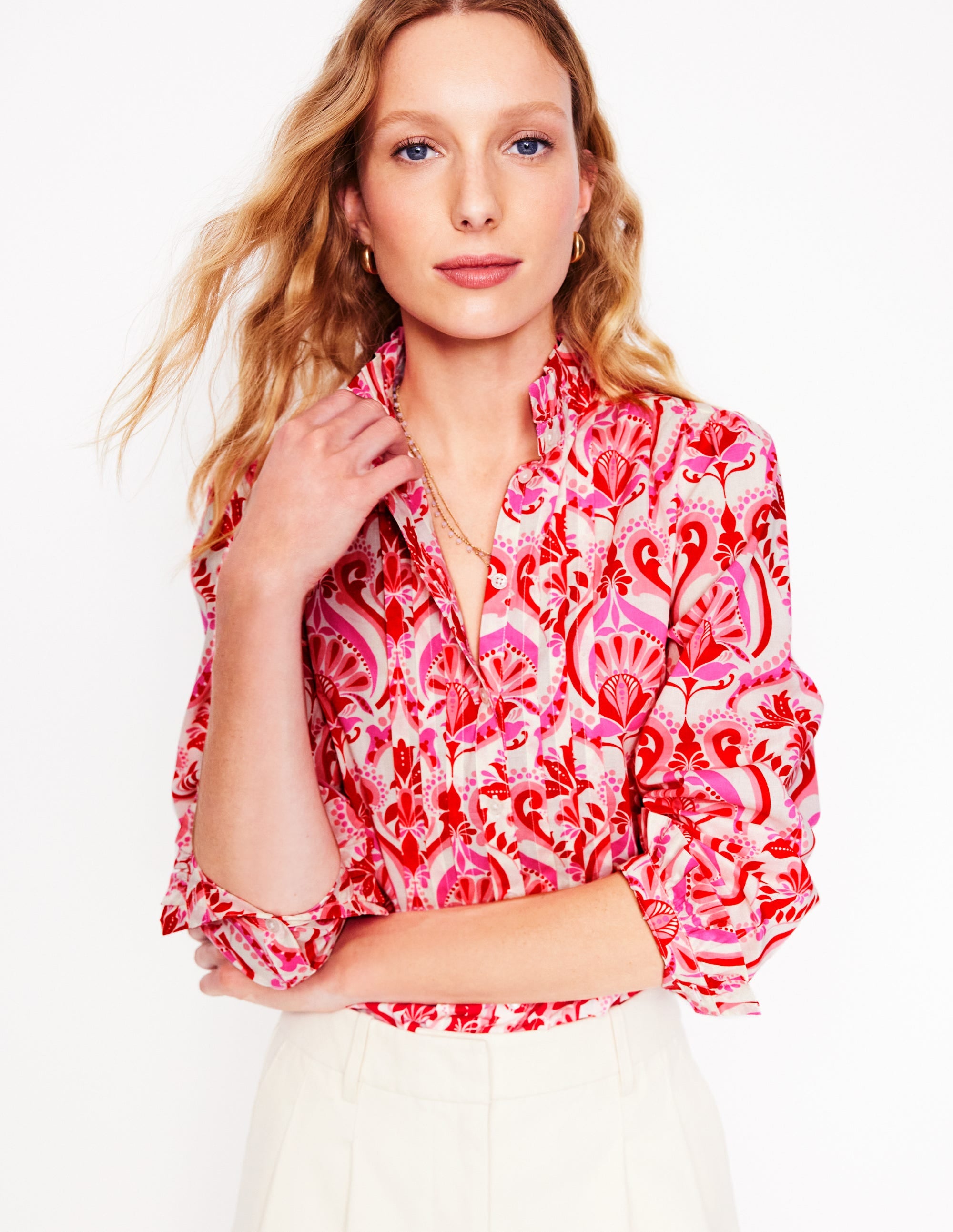 Felicity Cotton Blouse-Poppy Red, Ornamental Floral - Image 6