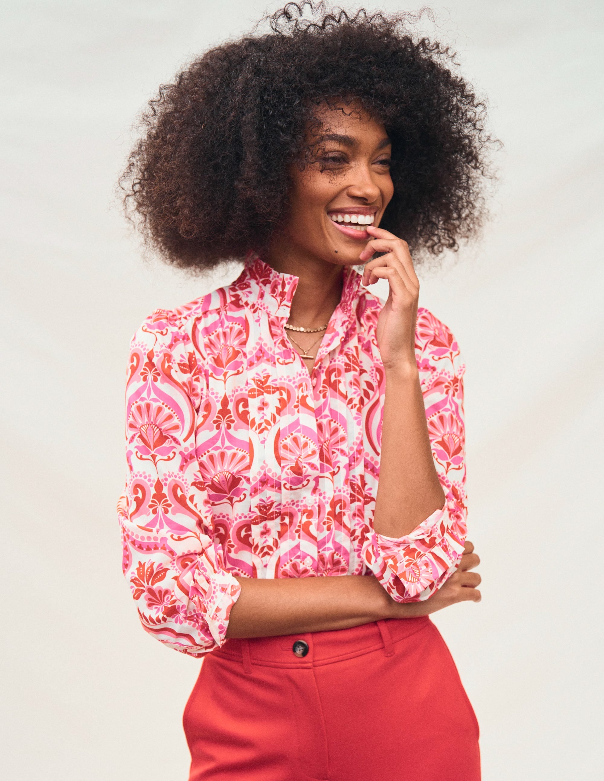 Felicity Cotton Blouse-Poppy Red, Ornamental Floral - Image 9