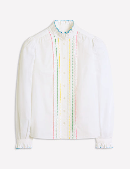 Felicity Cotton Blouse-White, Multi Stitch