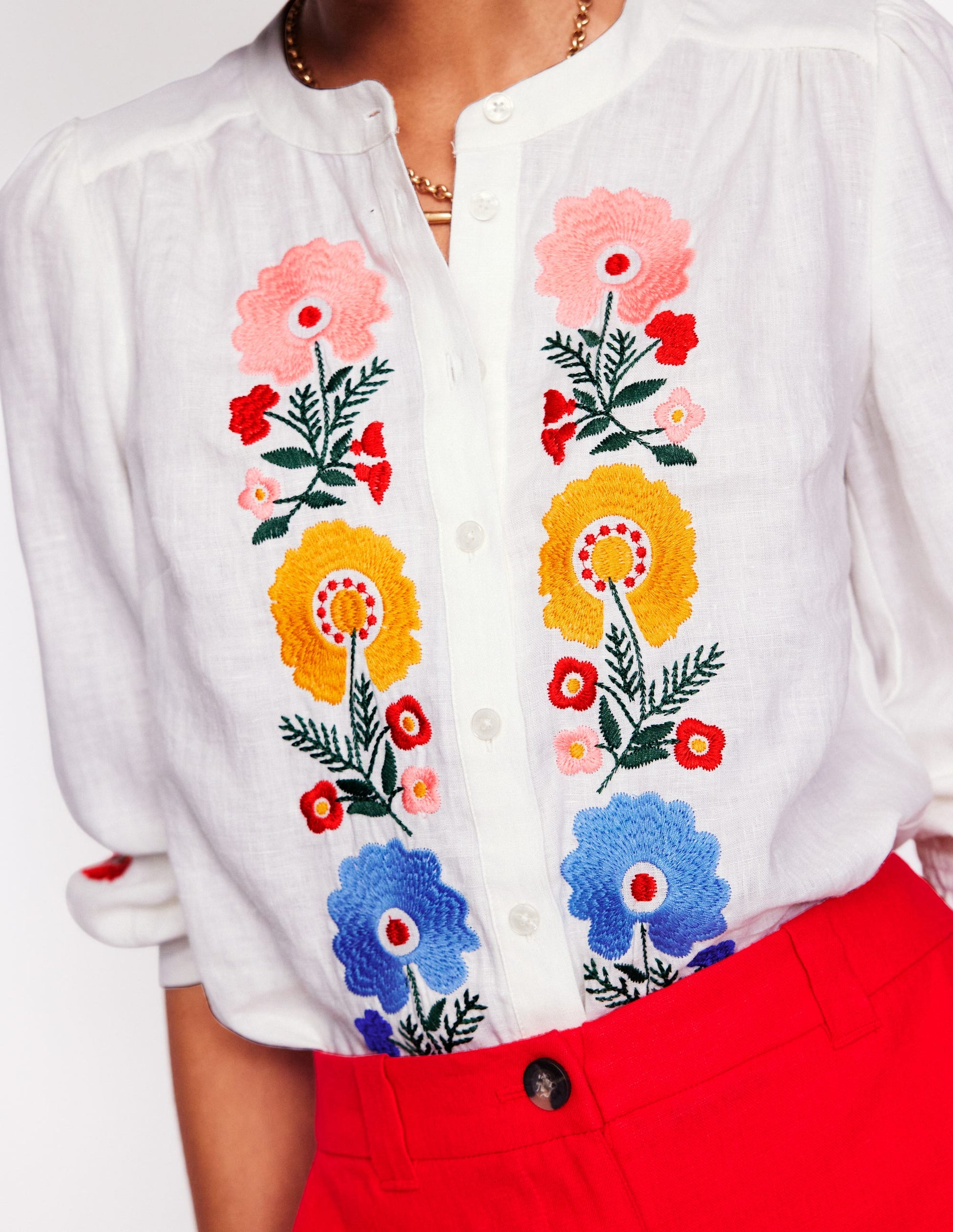 Alicia Linen Top-White, Floral Embroidery-5