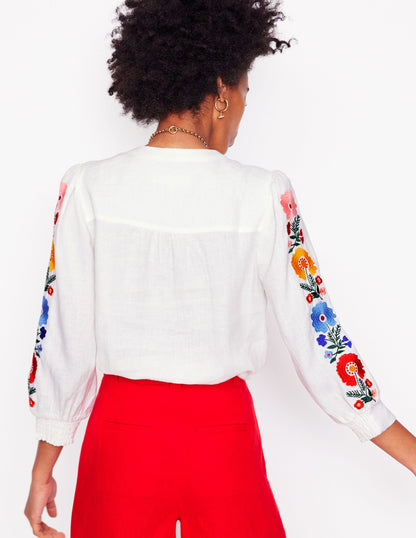 Alicia Linen Top-White, Floral Embroidery-7