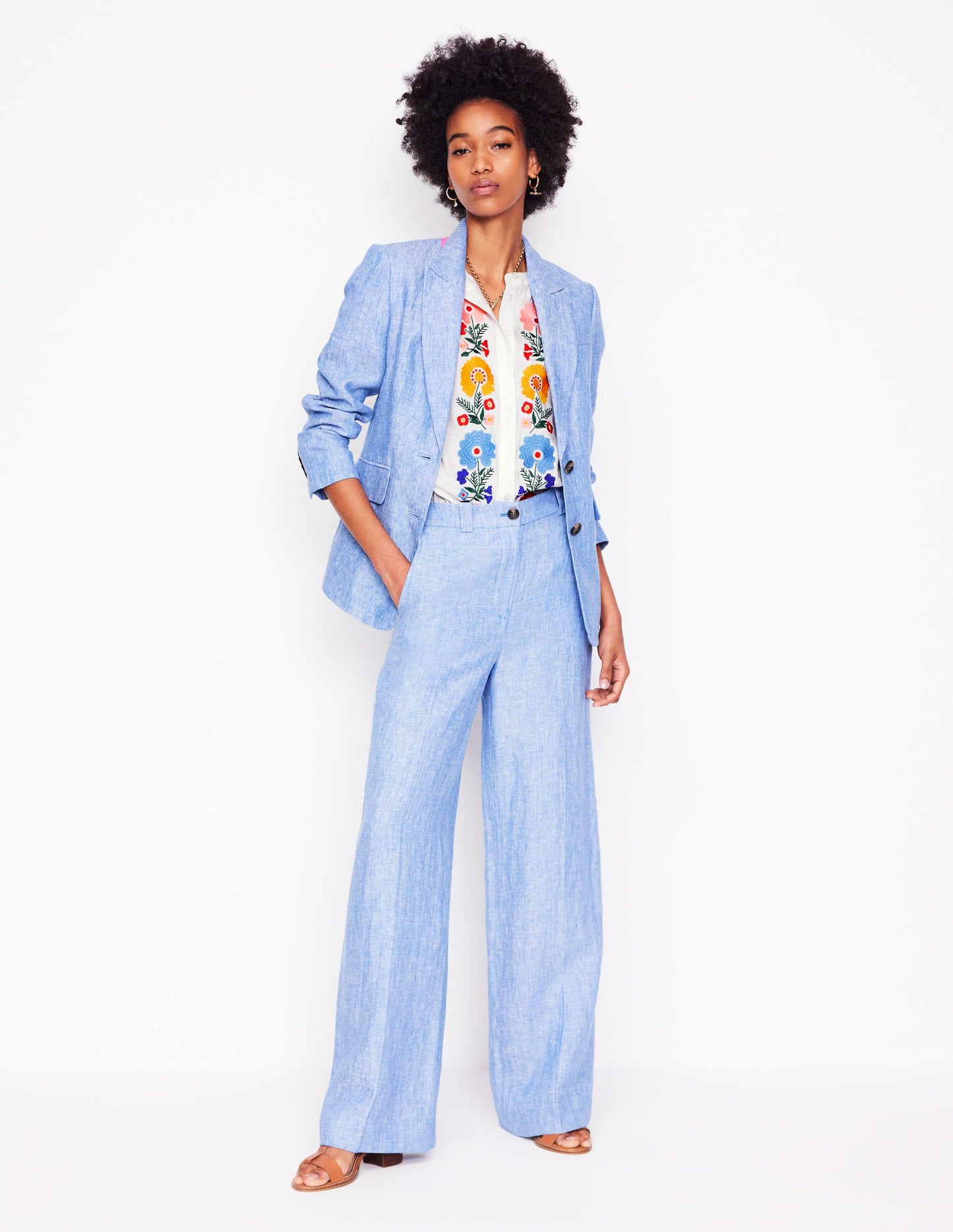 Alicia Linen Top-White, Floral Embroidery