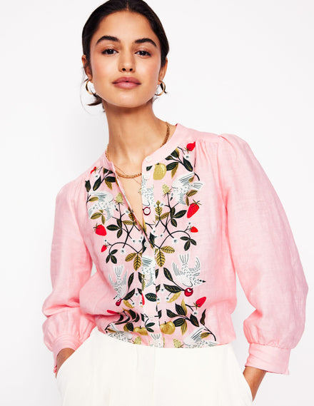 Alicia Linen Top-Provence Pink, Bird Paradise