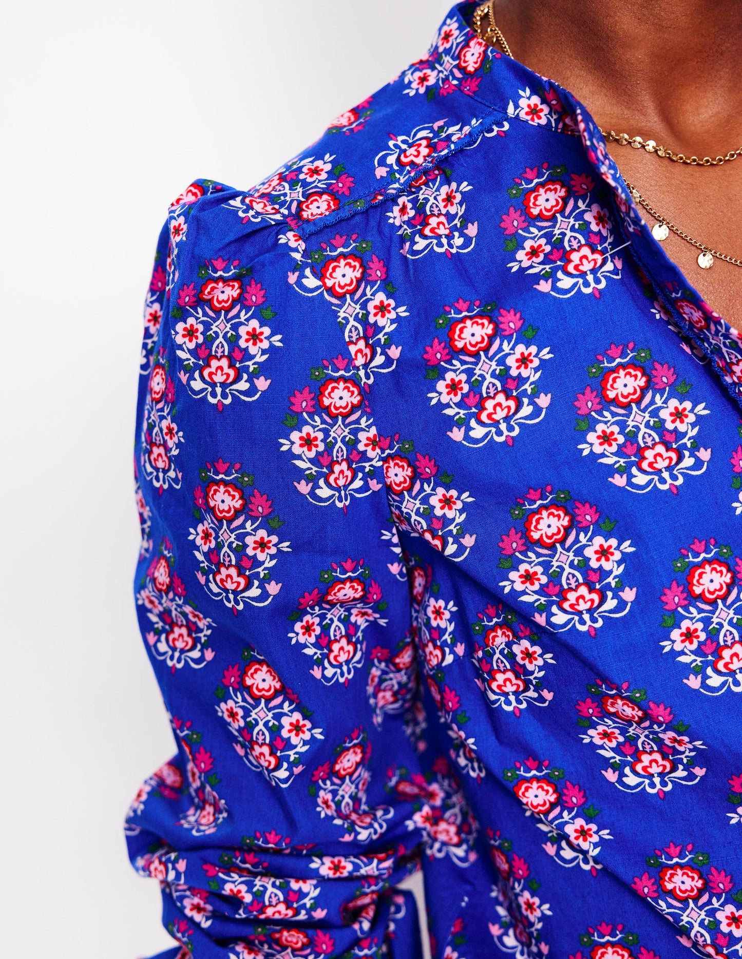 Arabella Cotton Blouse-Bright Blue, Wildflower Stamp