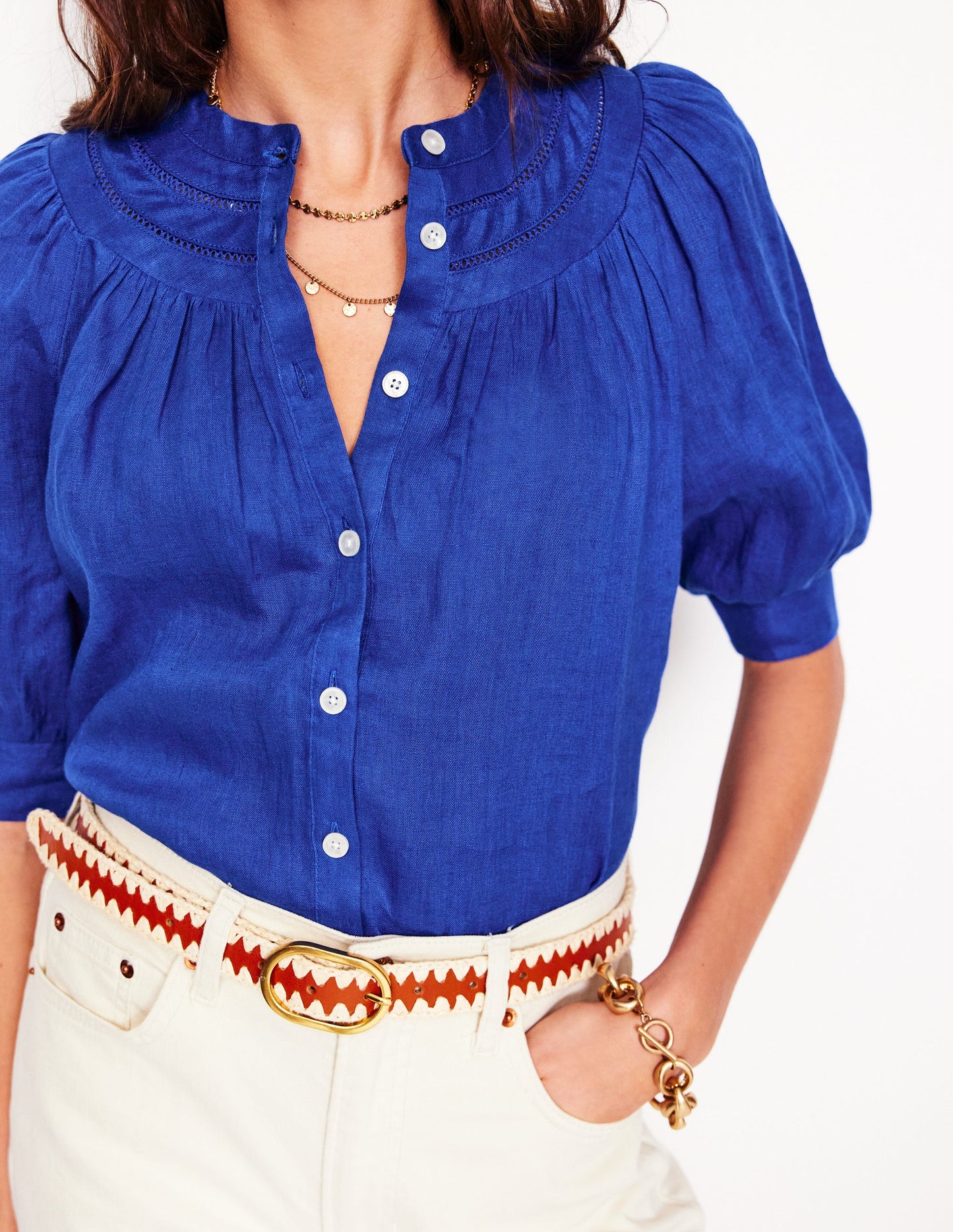 Bea Linen Top-Bright Blue