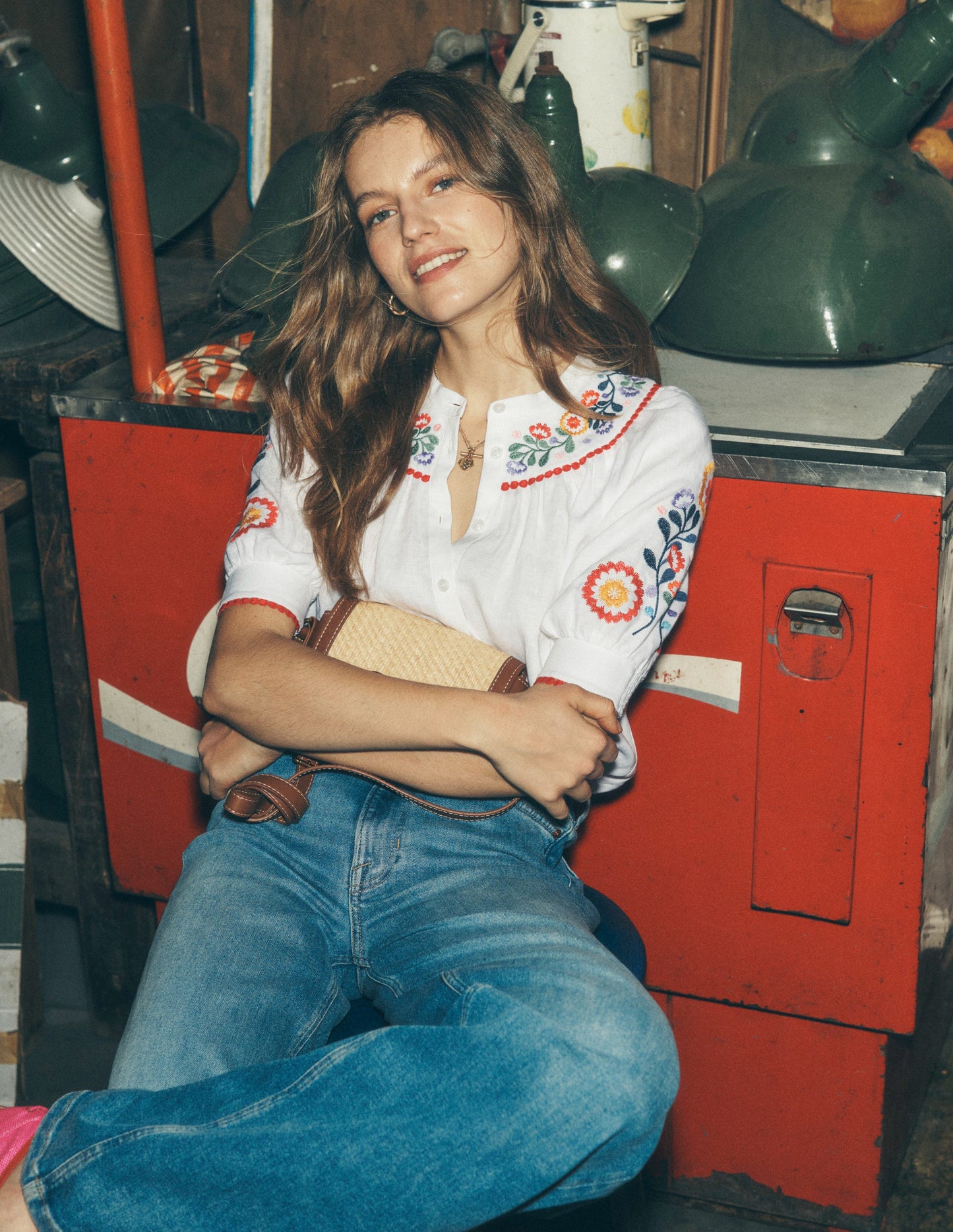Bea Linen Top-White, Embroidery
