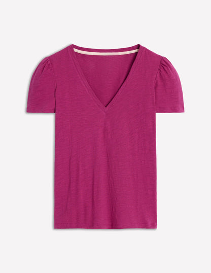 Short Sleeve V Neck T-shirt-Rich Magenta-5