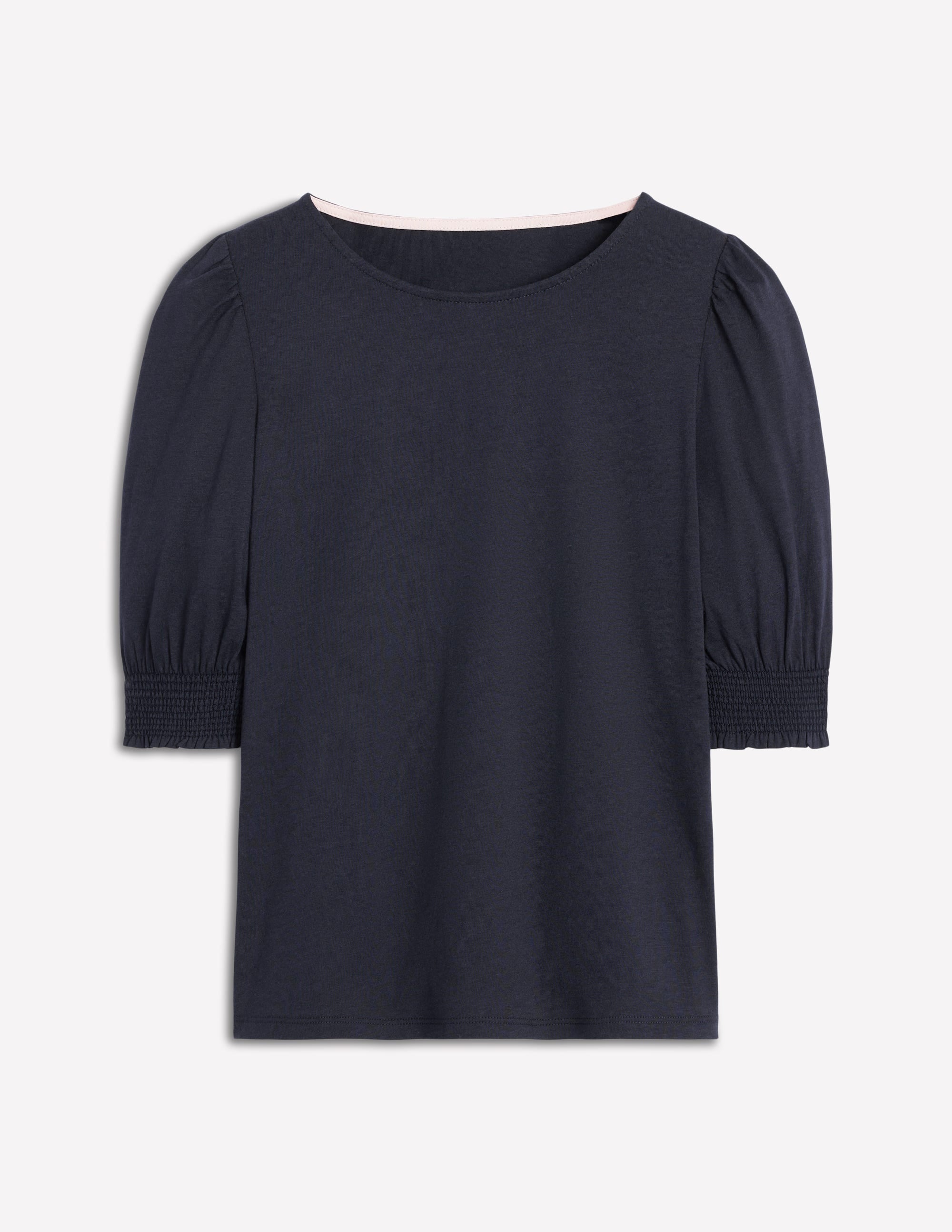 Short Sleeve Smocked Cuff Top-Navy - Image 4
