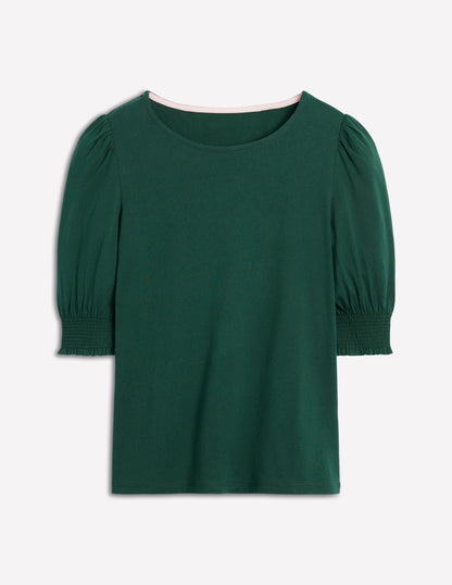 Short Sleeve Smocked Cuff Top-Green Pine-6