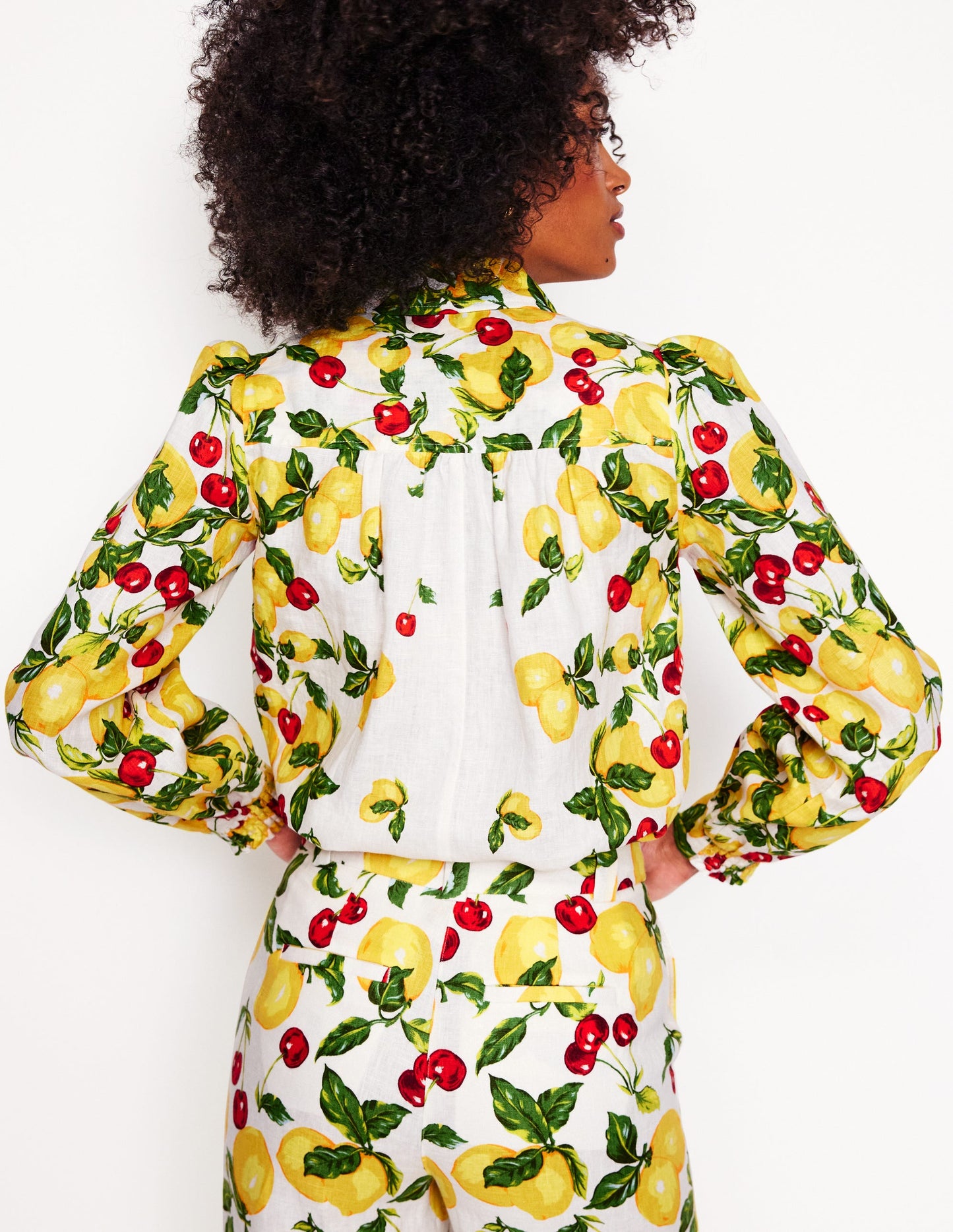 Placement Print Linen Shirt-Ivory, Cherries and Lemons