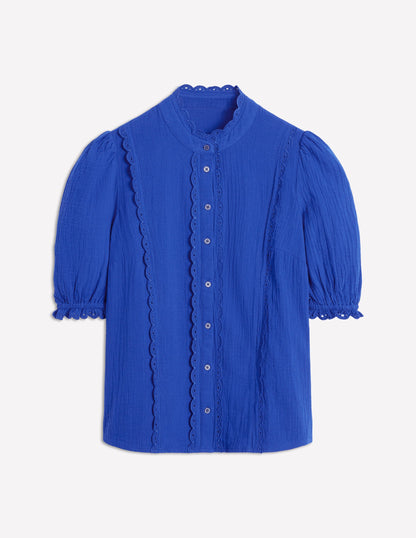 Scallop Double Cloth Top-Bright Blue