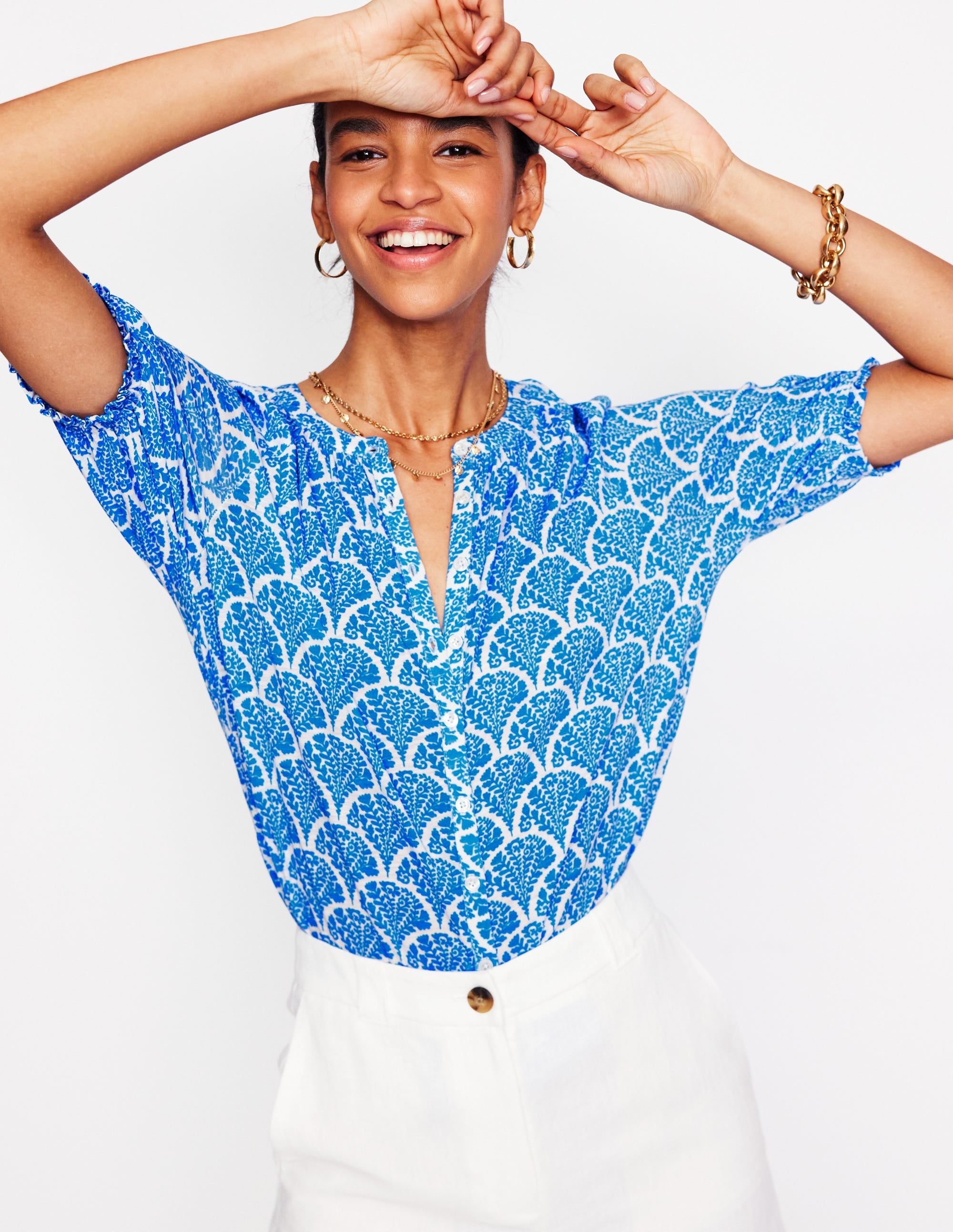 Isla Jersey Shirt-Cerulean Blue, Blossomy - Image 3