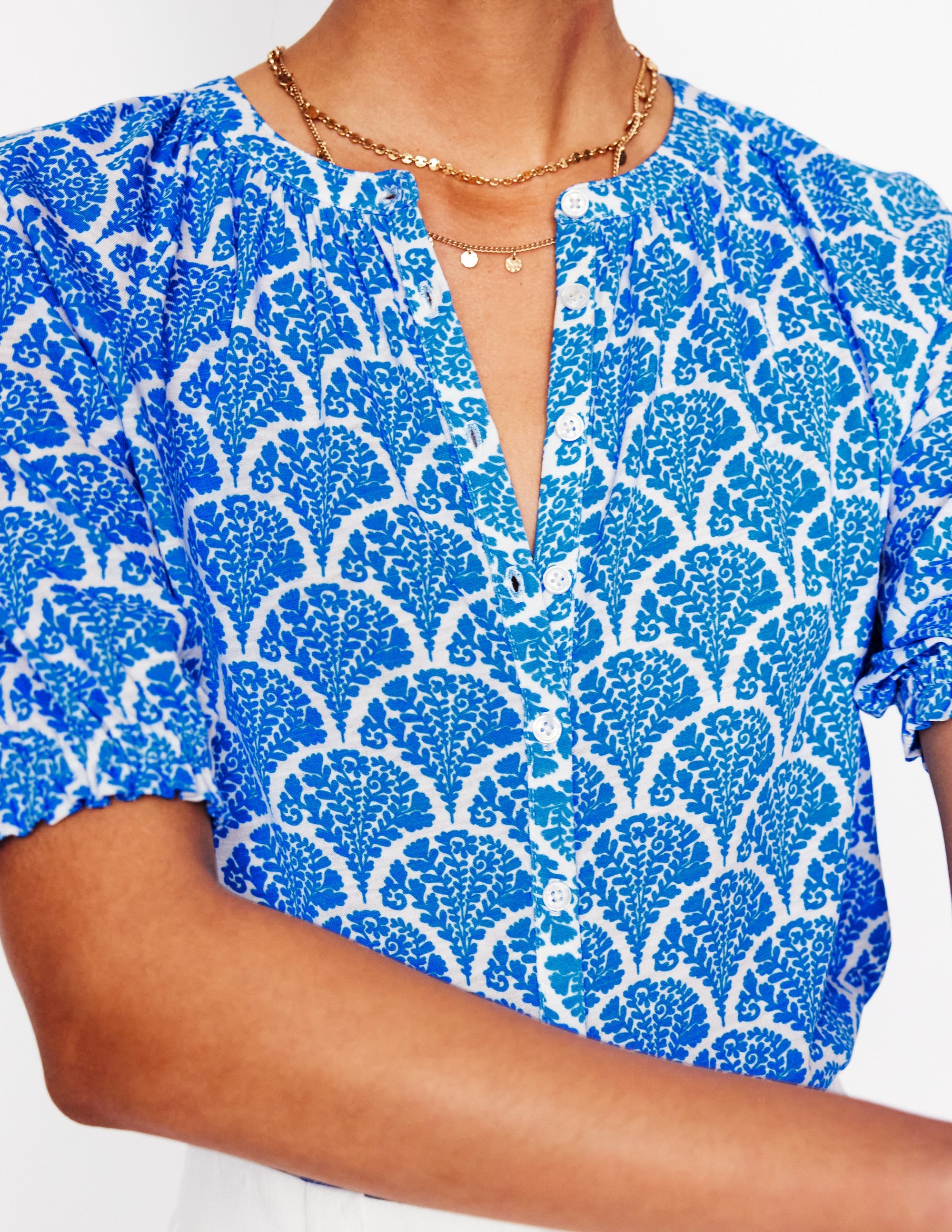 Isla Jersey Shirt-Cerulean Blue, Blossomy - Image 4