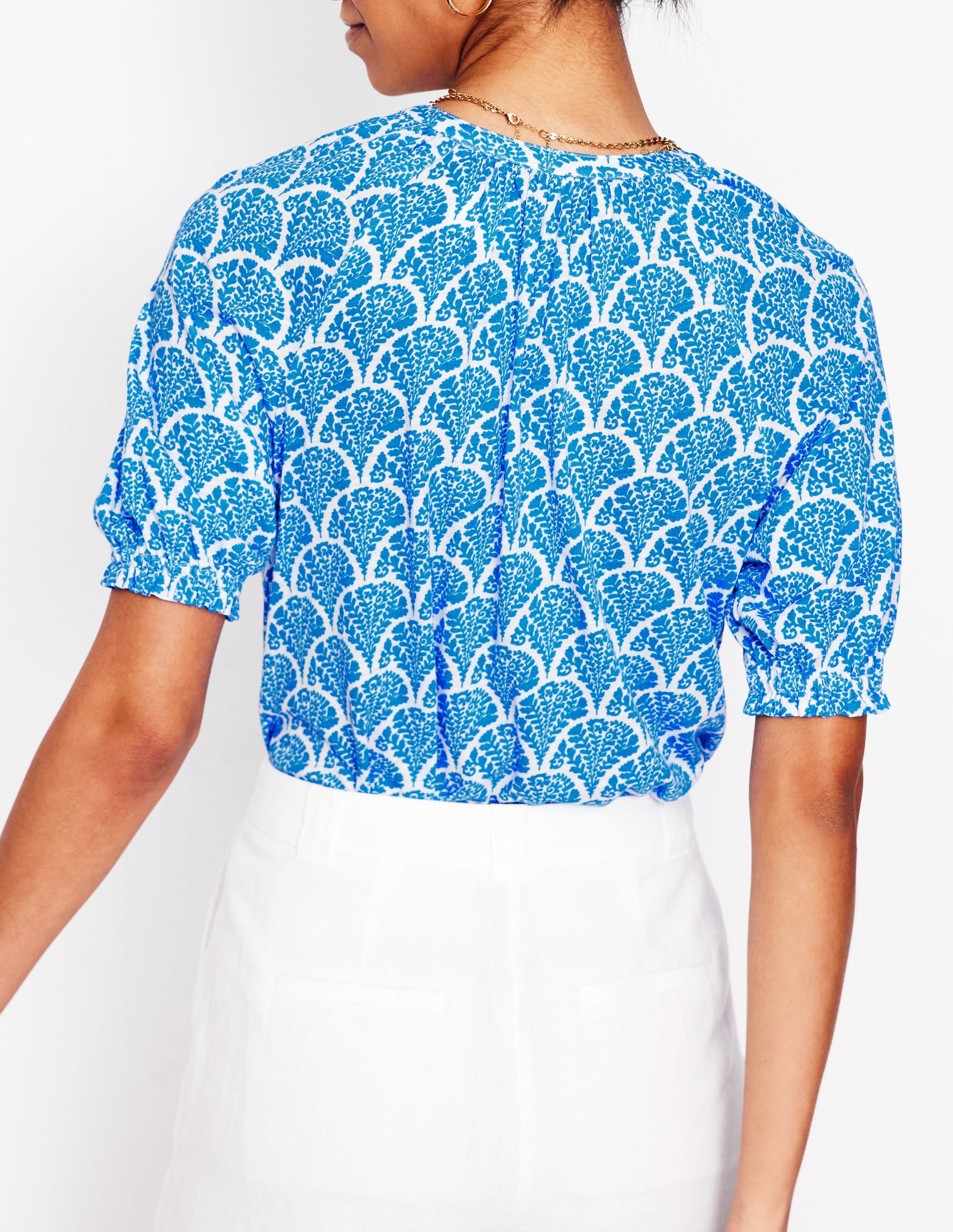 Isla Jersey Shirt-Cerulean Blue, Blossomy - Image 5