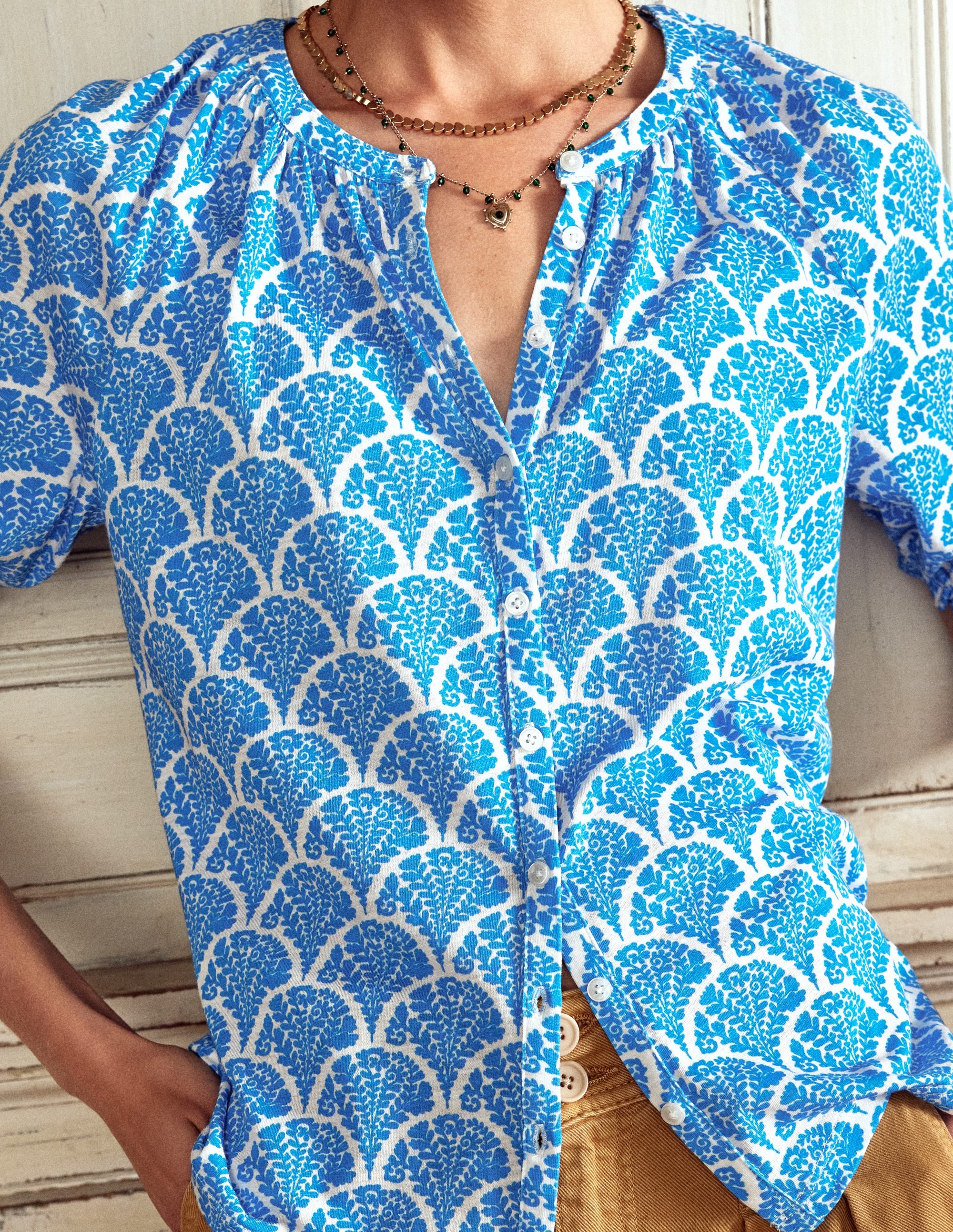 Isla Jersey Shirt-Cerulean Blue, Blossomy - Image 2