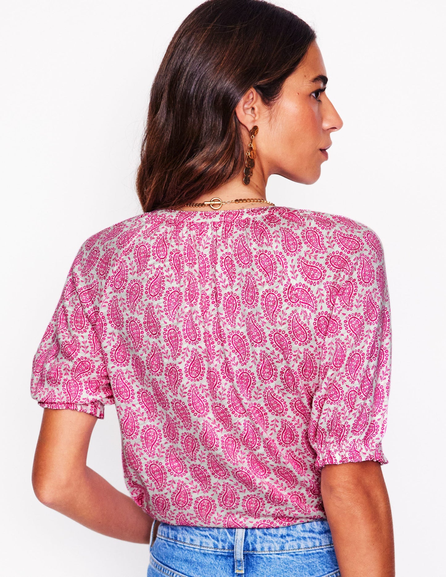 Isla Jersey Shirt-Cosmos Pink, Paisley Heart