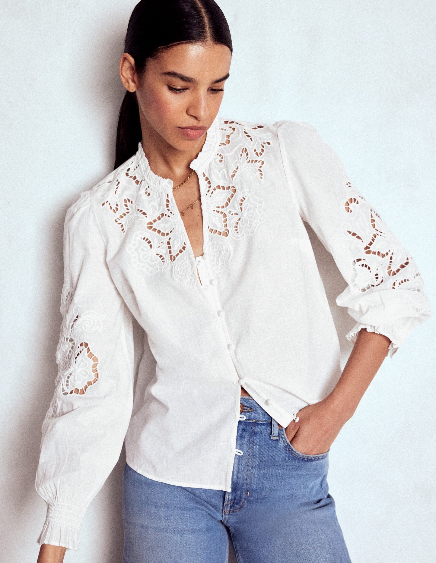 Cutwork Embroidered Blouse-White