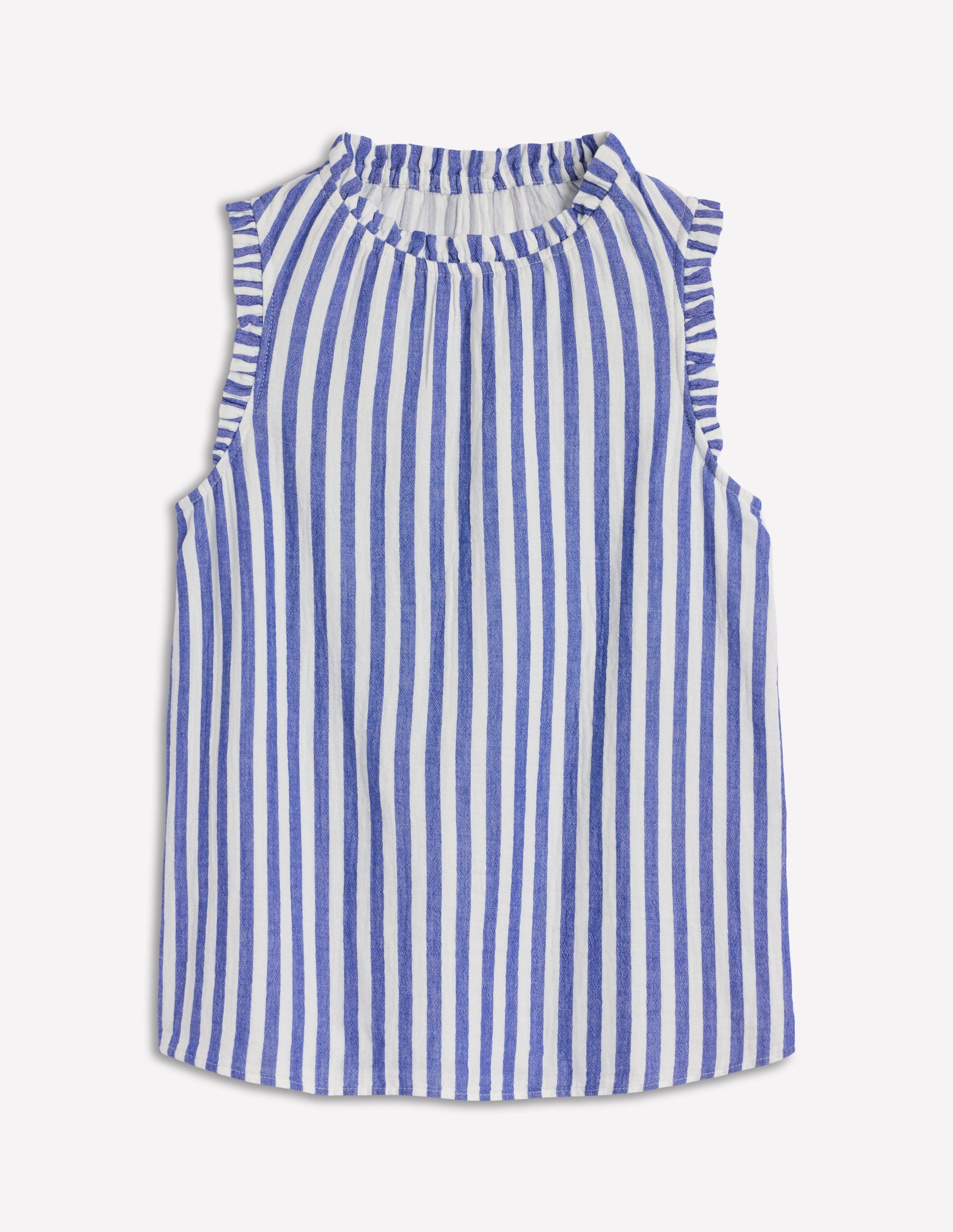 Sophie Ruffle Double Cloth Top-Bright Blue Stripe-7