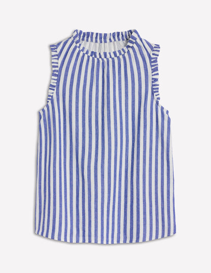Sophie Ruffle Double Cloth Top-Bright Blue Stripe-7