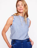 Sophie Ruffle Double Cloth Top-Bright Blue Stripe