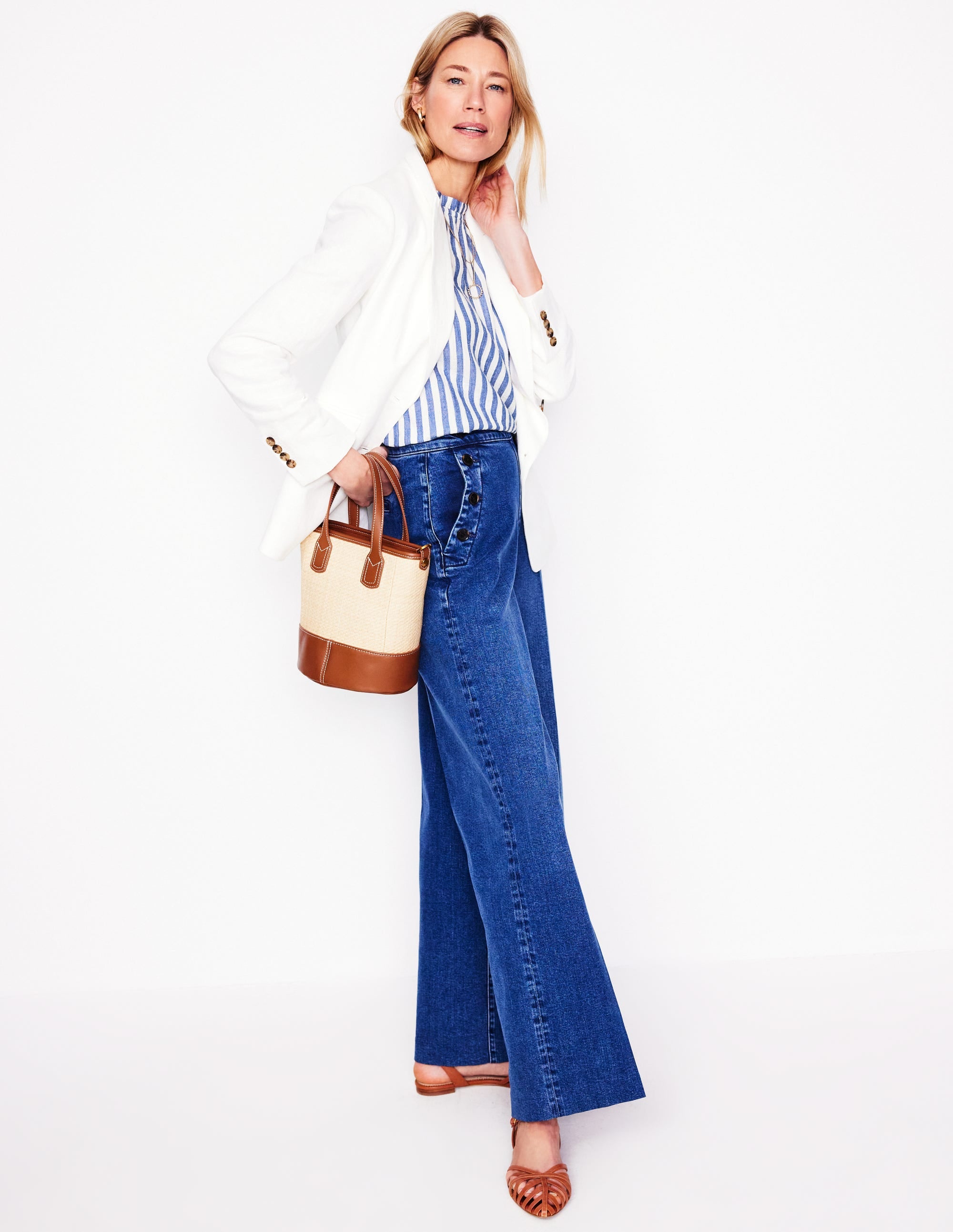 Sophie Ruffle Double Cloth Top-Bright Blue Stripe - Image 5