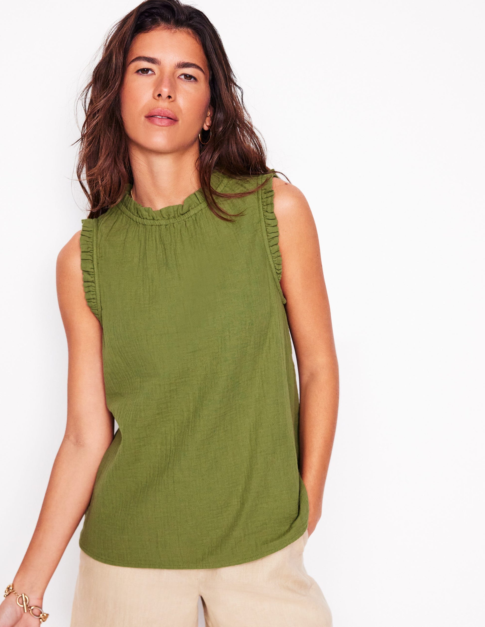 Sophie Ruffle Double Cloth Top-Olive Green-6