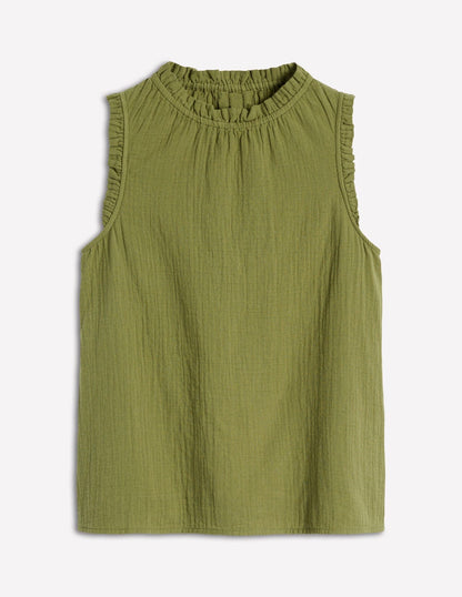 Sophie Ruffle Double Cloth Top-Olive Green-7